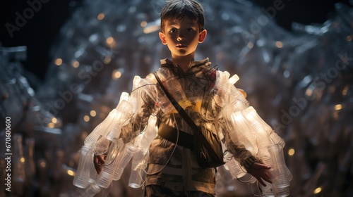 Boy dresses up in recycled plastic bottles for catwalk show
