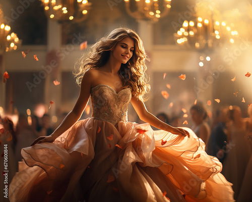 Junge Frau mit schönem Ballkleid tanzt - Cinderella