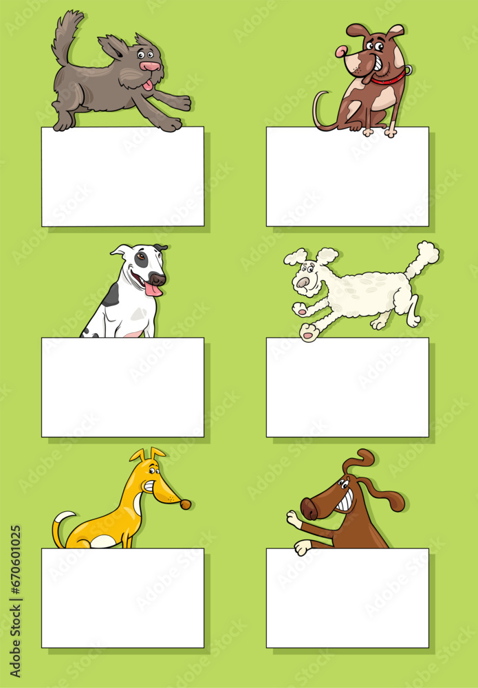 cartoon dogs and puppies with cards design set cartoon dogs and puppies with cards design set