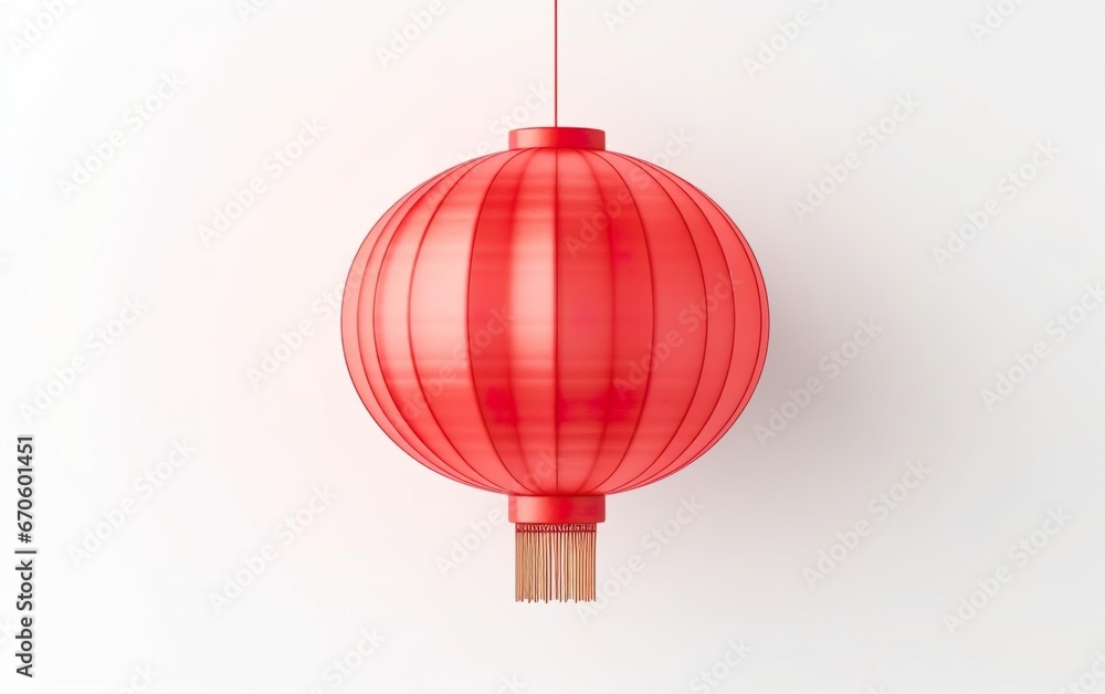 Obraz premium Happy Chinese New Year poster. Big Chinese traditional red lantern isolated on white background. Asian origami paper decoration. AI Generative