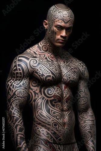 realistic tribal tattoo design on a human body