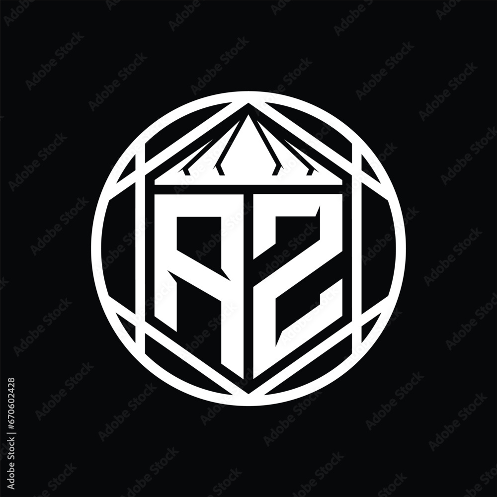 AZ Letter Logo monogram hexagon slice crown sharp shield shape isolated circle abstract style design AZ Letter Logo monogram hexagon slice crown sharp shield shape isolated circle abstract style design