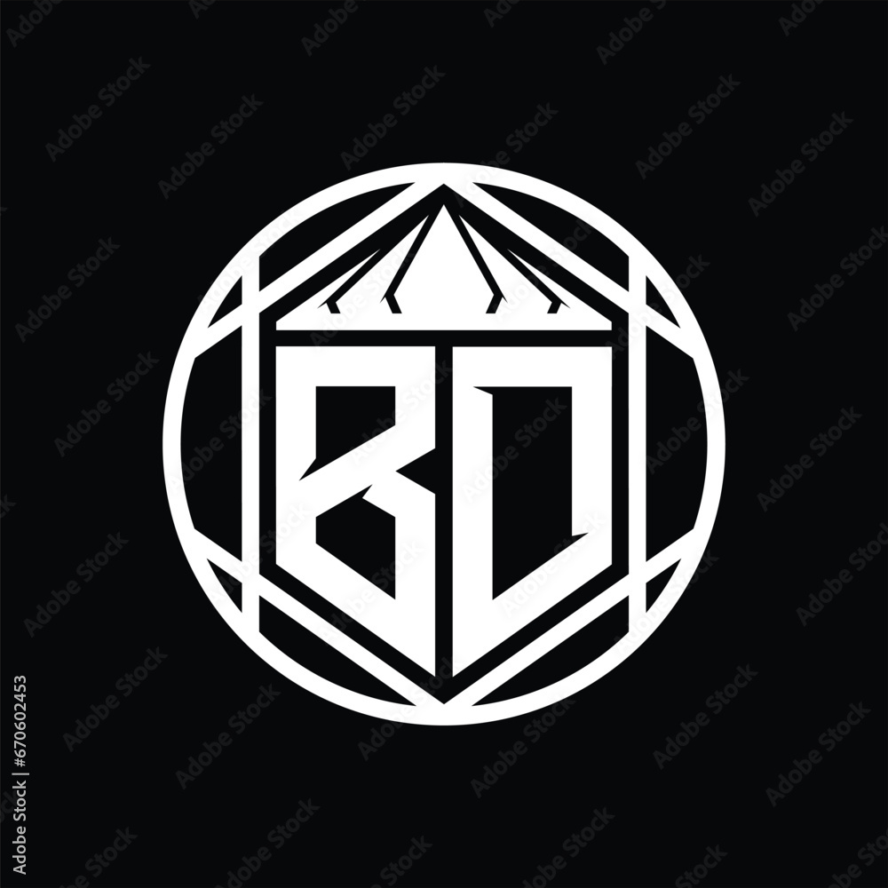 BD Letter Logo monogram hexagon slice crown sharp shield shape isolated circle abstract style design BD Letter Logo monogram hexagon slice crown sharp shield shape isolated circle abstract style design
