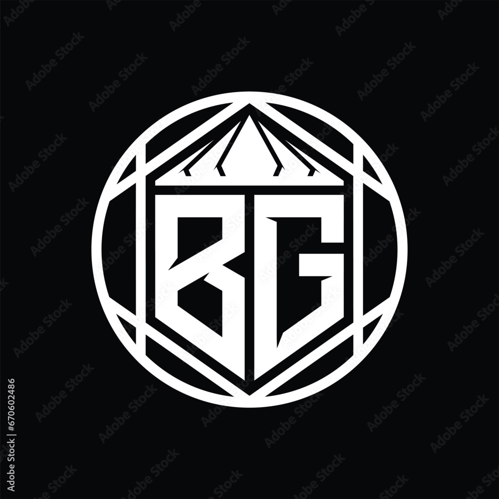 BG Letter Logo monogram hexagon slice crown sharp shield shape isolated circle abstract style design BG Letter Logo monogram hexagon slice crown sharp shield shape isolated circle abstract style design