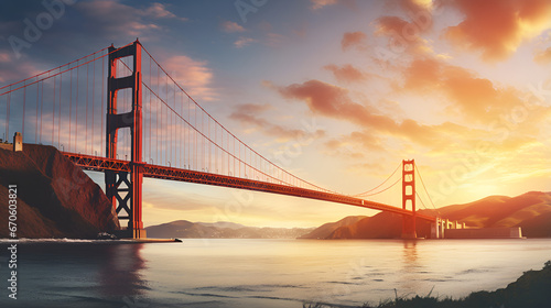 golden gate bridge city,Amazing sunset HD wallpaper,AI Generative 