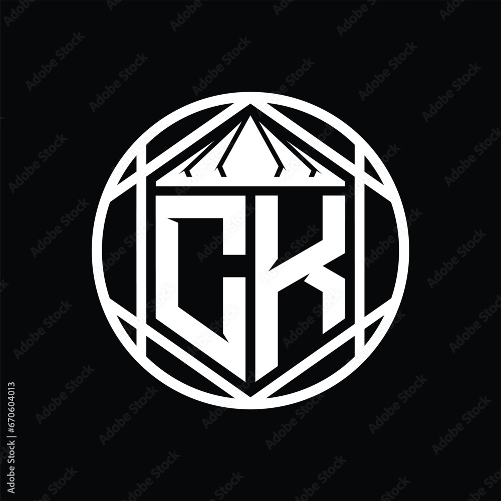 CK Letter Logo monogram hexagon slice crown sharp shield shape isolated circle abstract style design CK Letter Logo monogram hexagon slice crown sharp shield shape isolated circle abstract style design