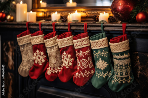 woolly knit traditional Christmas stockings for Saint Nicholas day © VIRTUALISTIK