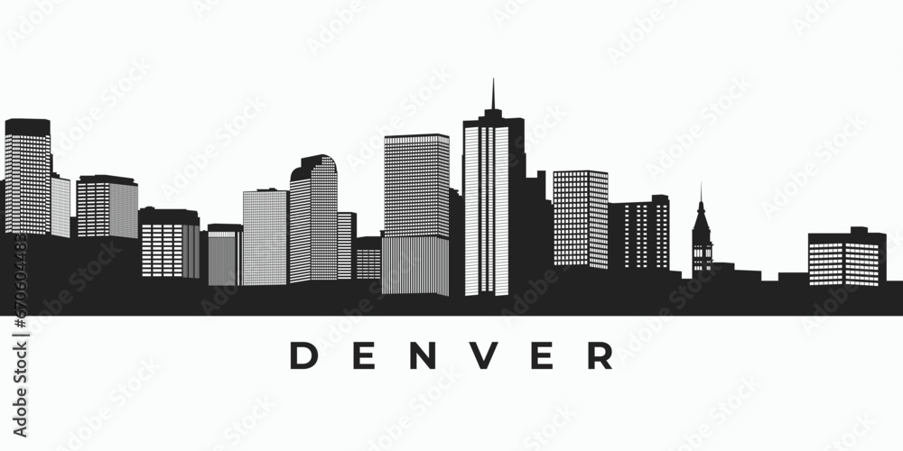 Naklejka premium Denver city skyline silhouette. Colorado skyscraper buildings in vector format