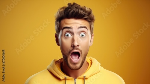 handsome man exited surprise face expression . Male feels shocked. exciting smile and happy adorable rejoices. Very enjoy and fun relax time. wow, photo