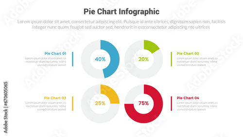piechart or pie chart diagram infographics template diagram with 4 point with percentage outline circle center design for slide presentation