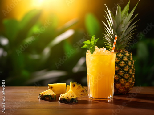 A glass of pineapple juice with fresh background
