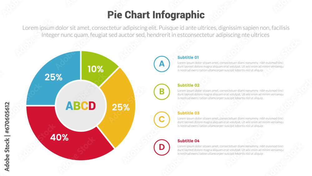 piechart or pie chart diagram infographics template diagram with 4 point with big outline piechart with outline description text design for slide presentation piechart or pie chart diagram infographics template diagram with 4 point with big outline piechart with outline description text design for slide presentation