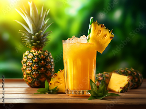 A glass of pineapple juice with fresh background