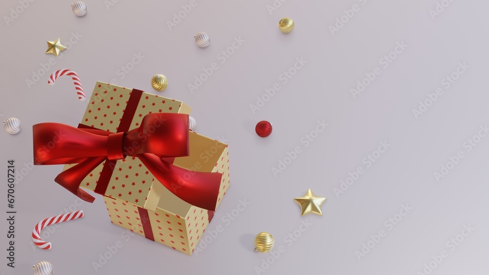 Merry Christmas and Happy New Year background. gift box, Holiday banner, 3D Render. Merry Christmas and Happy New Year background. gift box, Holiday banner, 3D Render.