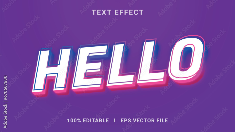 Vector hello 3d text effect style
