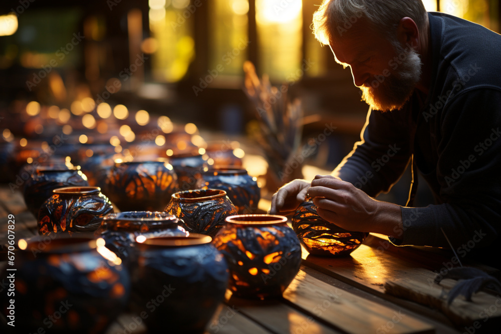 Potter Crafting Handcrafted Pottery Silhouette - Generative AI Potter Crafting Handcrafted Pottery Silhouette - Generative AI
