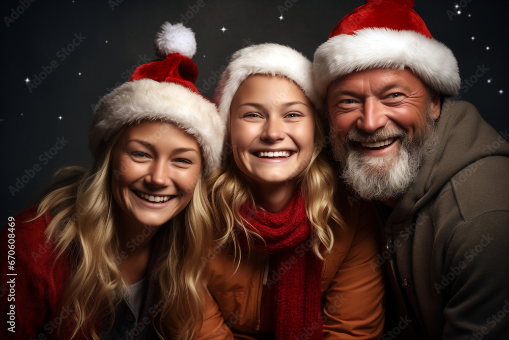 Scandinavian family with santa hats celebrating christmas. Scandinavian family with santa hats celebrating christmas.