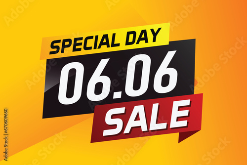 6.6 Special day sale word concept vector illustration with ribbon and 3d style for use landing page, template, ui, web, mobile app, poster, banner, flyer, background, gift card, coupon