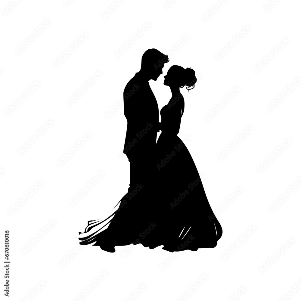 silhouette of bride and groom