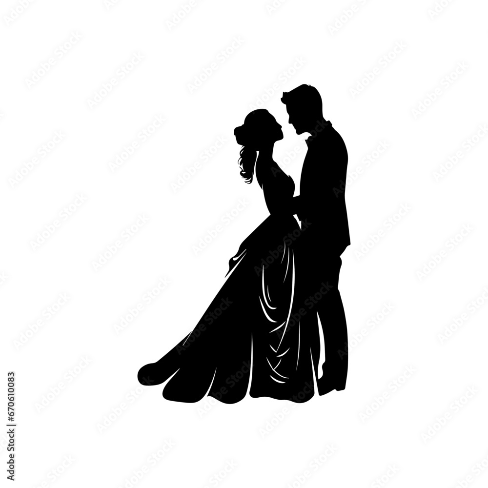 silhouette of bride and groom