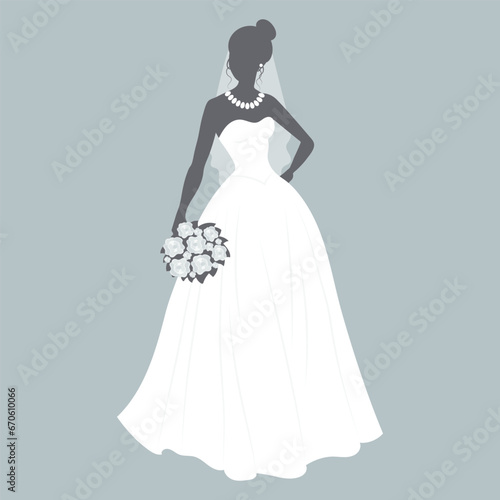 Bride in a wedding dress with a bouquet of flowers. Luxury wedding illustration  template for invitation  vector