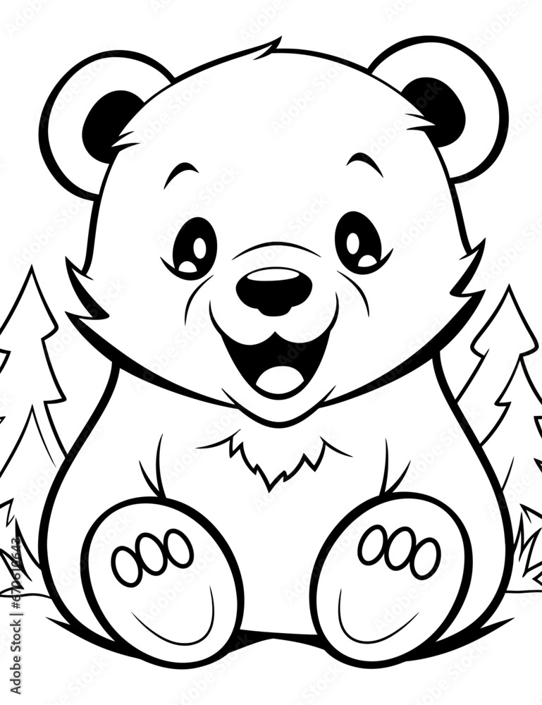 Fototapeta premium Cute Coloring Page with Bear, Vector Character Illustration