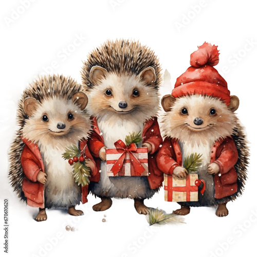 hedgehog with christmas gifts