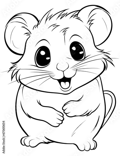 A coloring page of hamster. Coloring book for kids and children. Cartoon vector illustration.