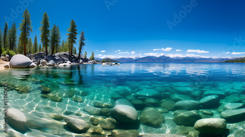 Nature's Elegance: A Panoramic View of Crystal Waters and Majestic Mountains,HD Wallpaper