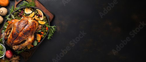 a turkey thanksgiving Menu, top View with minimalistic background with copy space photo