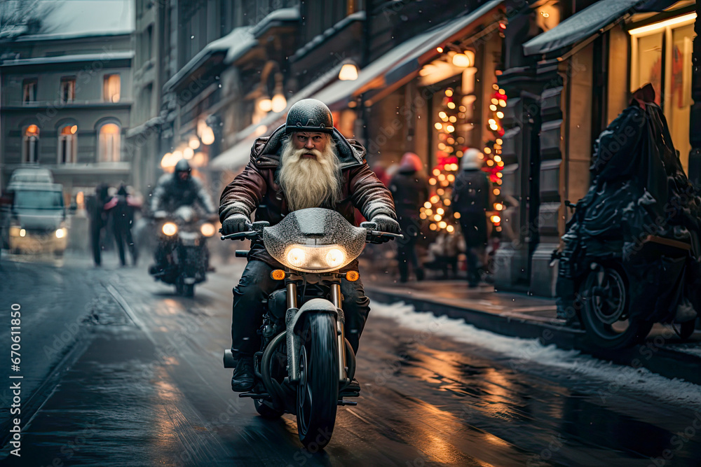 Santa on a motorcycle generative ai