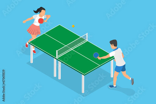 3D Isometric Flat Vector Illustration of Ping Pong, Championship Tournament