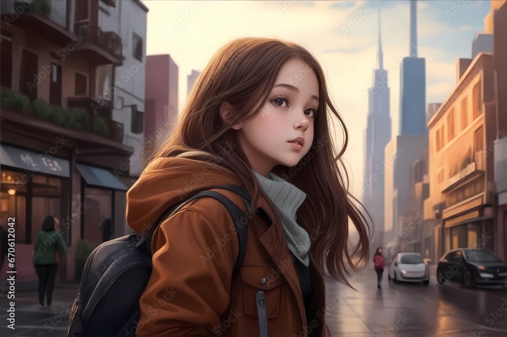 Portrait of a urban girl walking on the street. Portrait of a urban girl walking on the street.