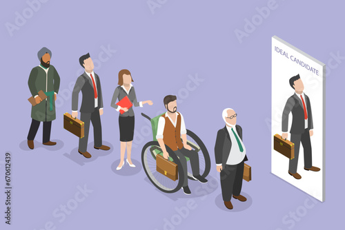 3D Isometric Flat Vector Illustration of Employment Interview Discrimination, Prejudice and Discrimination