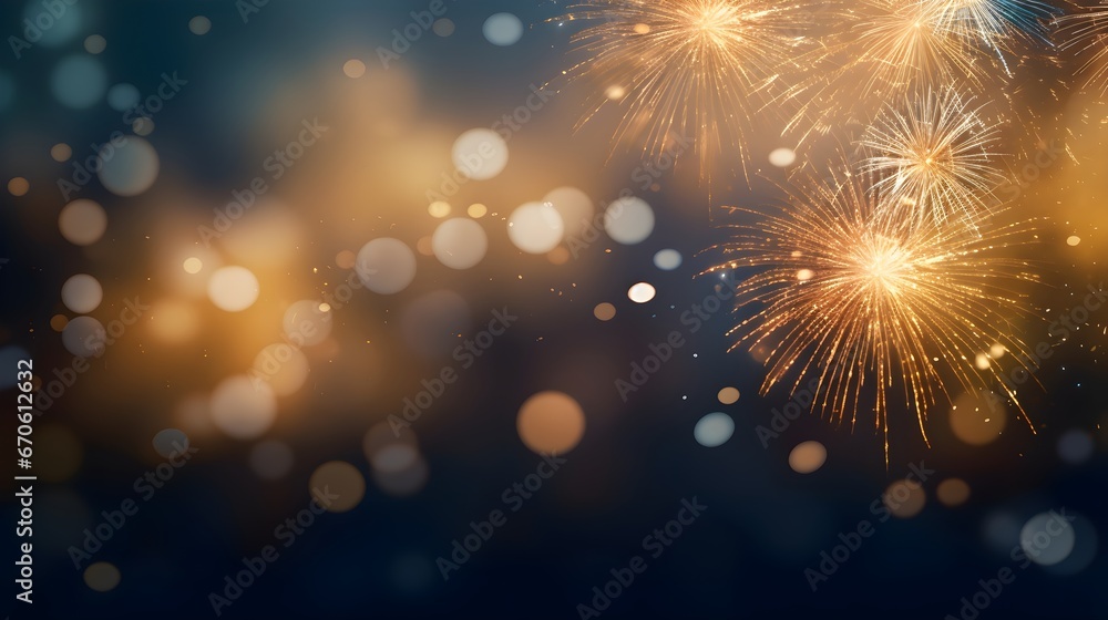 Blue Bokeh lights, blurry, Fireworks glitter Landscape background with copy space, New year holiday theme, count down Blue Bokeh lights, blurry, Fireworks glitter Landscape background with copy space, New year holiday theme, count down