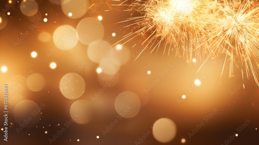 Gold and yellow Bokeh lights, blurry, Fireworks glitter Landscape background with copy space, New year holiday theme, count down Gold and yellow Bokeh lights, blurry, Fireworks glitter Landscape background with copy space, New year holiday theme, count down