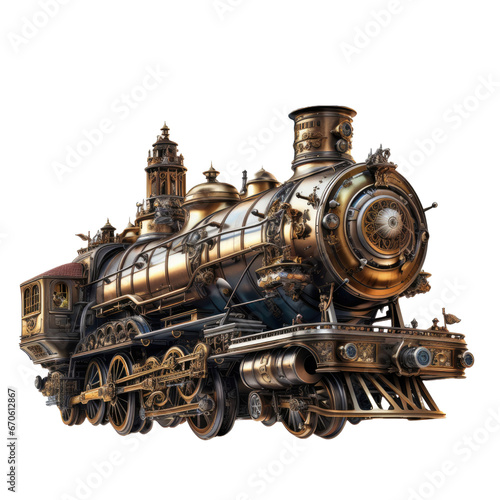 Old locomotive engine on transparent background