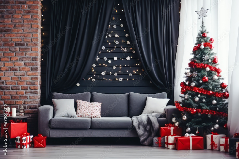Room decorated in New Year's or Christmas style Room decorated in New Year's or Christmas style