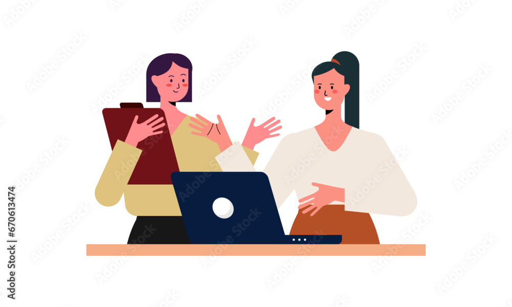 Office Worker Having Discussion with Colleague. Business Discussion Concept Flat Design Illustration Office Worker Having Discussion with Colleague. Business Discussion Concept Flat Design Illustration