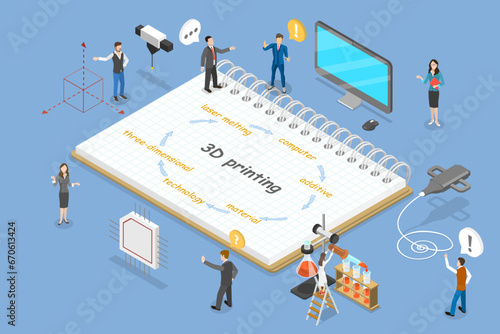 3D Isometric Flat Vector Illustration of 3D Printing, Process of Creation of Three-dimentional Object