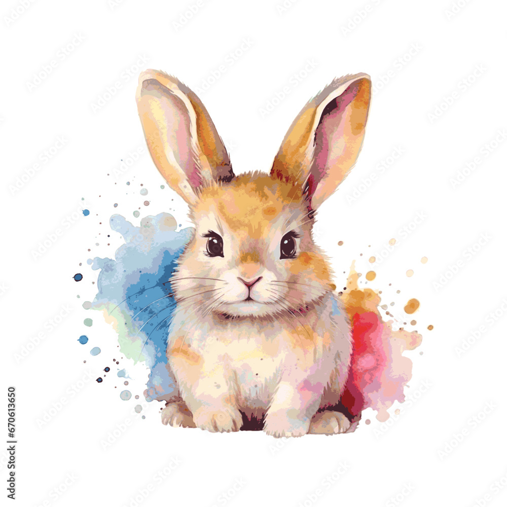 Fototapeta premium Easter rabbit hare holiday watercolor paint for greeting card decor on white background