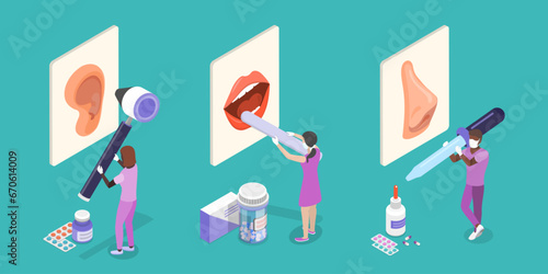 3D Isometric Flat Vector Illustration of Otolaryngology , ENT Doctor