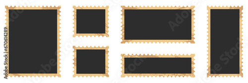 Old Photo Paper Set With Grunge Texture Frame In Different Shapes. Vintage Picture Set On White Background. Retro Black Photography Card Collection. Blank Photo Card. Isolated Vector Illustration