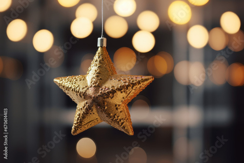 close up golden christmas star background