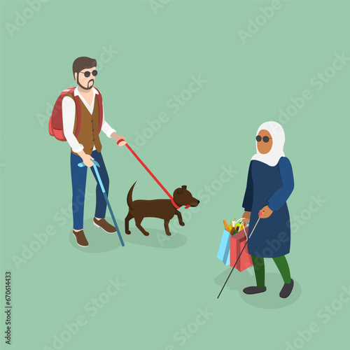 3D Isometric Flat Vector Illustration of Visually Impaired Person, Accessibility for Blind People