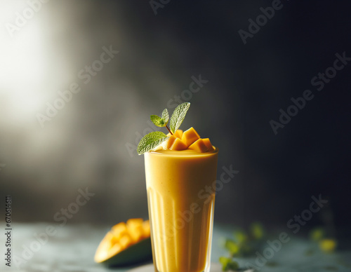 Mango Lassi Tall Glass Photo Highlighting Vibrant Yellow Color and Rich Texture