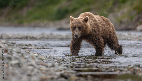 A brown or grizzly bear fishing for salmon in Katmai, Alaska 