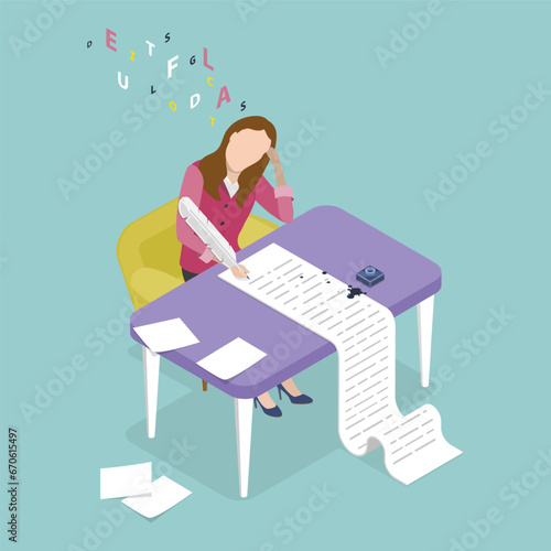 3D Isometric Flat Vector Illustration of Creative Profession of Writer, Creativity and Literature © TarikVision