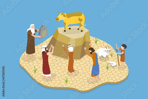 3D Isometric Flat Vector Illustration of Worshiping Idol , Religious Legend