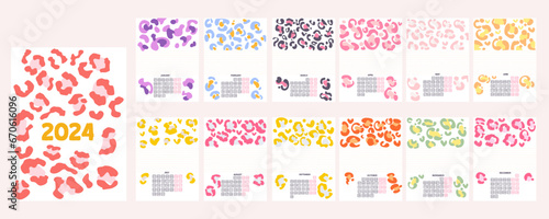 2024 calendar abstracts elements on white background set 12 months flat graphic design isolated ready for print 